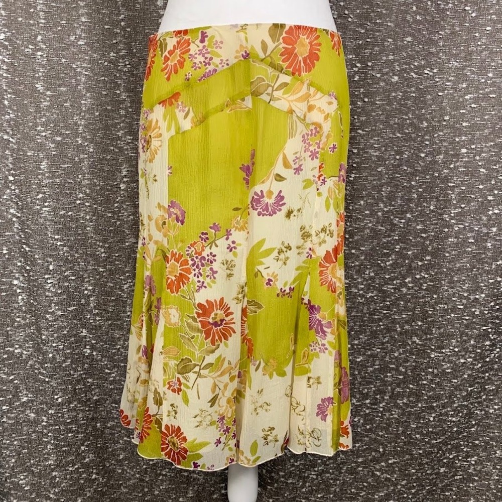 Vintage Intuitions Green Floral Midi Skirt Silk Boho Y2K Fairy Women's 4
